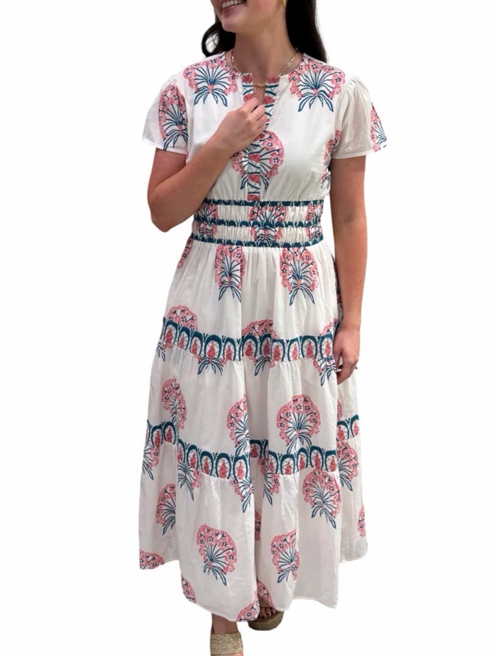 Liza Byrd White Maxi Dress with Pink & Blue Floral Prints - Picture 3 of 7